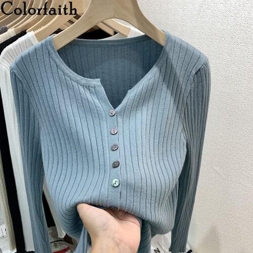 Colorfaith New 2021 Womens Spring Autumn Sweaters Elegant Lady Cardigans Fashionable Vintage Wild Korean Pink Knitwear SWC6606