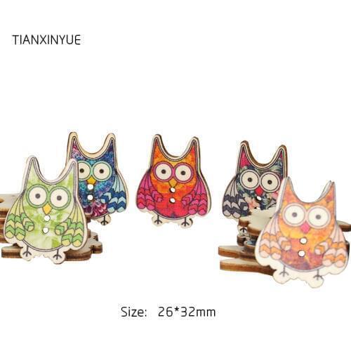 26*32mm owl Buttons Pattern 2 Holes Wooden Decoration Buttons DIY Craft Sewing clothes Accessories Scrapbooking
