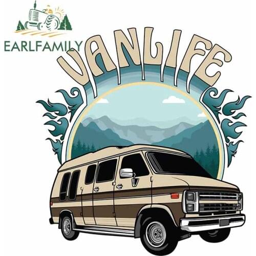 EARLFAMILY 13cm x 12.1cm for Van Life Retro Conversion Car Stickers Cartoon Windshield Trunk Decal Windshield Car Assessoires