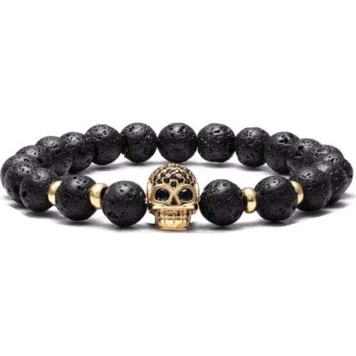 8mm skull elastic gold silver copper cz zircon cubic zirconia beads bohemian Yoga Bracelet agate Onyx Stone Bangles 54t3s