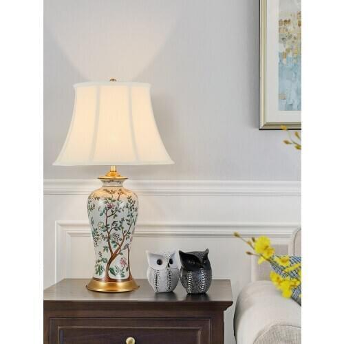 Chinese Fresh Flower hotel desk lamp ceramic table lamp