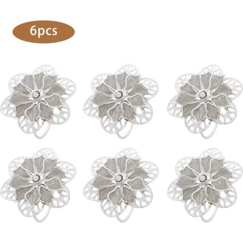 6Pcs Napkin Rings With Hollow Out Flower For Wedding Banquet Dinner Party Birthdays Family Gatherings Table Decor Napkin Holder