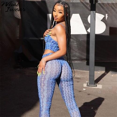 Whatiwear Aesthetic Printed Two Piece Set Woman Sleeveless Skinny Low-cut Camisole+Elastic Waist Skinny Pant High Street Wear