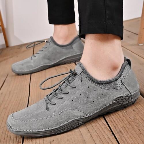 Leather leather mens casual shoes fashion outdoor mens flat shoes comfortable walking sandals zapatillas Hombre top pigskin 46