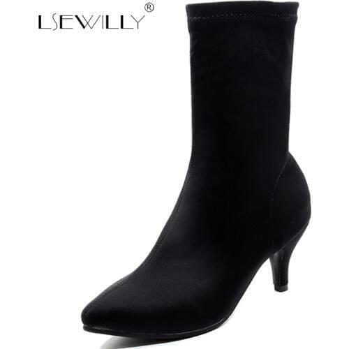 Lsewilly Autumn Women Elastic Ankle Boots With Slip-On Thin Heels Women Short Boots Fashion Sexy Pointed Toe Chelsea Boots S989