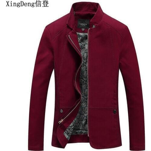 XingDeng fashion Casual Mens Jacket Fit Solid Color comfortable top Coat Zipper Stand neck Collar Spring Autumn Outwear clothes