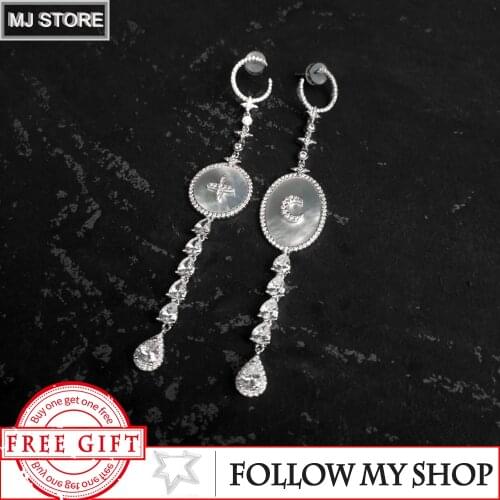Fashion Charms S925 Sterling Silver Earrings Fritillaria Asymmetrical Ear Studs Luxury Brand Monaco Jewelry For Women Gifts