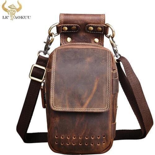 Fashion Crazy Horse Leather Travel Small Pouch Cross-body Bag Cigarette Case Phone Pouch Design Fanny Waist Belt Bag Pack 832-d
