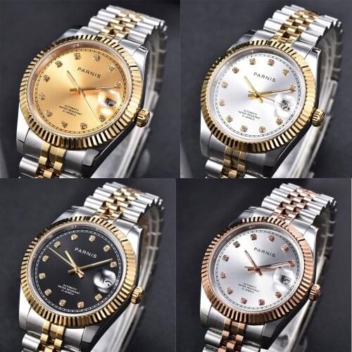 PARNIS Luxury Classic Self Winding Men Wristwatch MINGZHU Movement Mental Strap Sapphire Glass