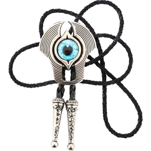 Leather tie Titanium steel color mens crystal glass wide-eyed poirot tie 2020 bolo tie