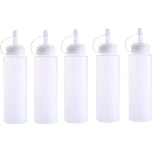 A set of 5 sizes 8 oz plastic Squeeze sauce bottle for homemade ketchup and restaurant, mustard, mayonnaise