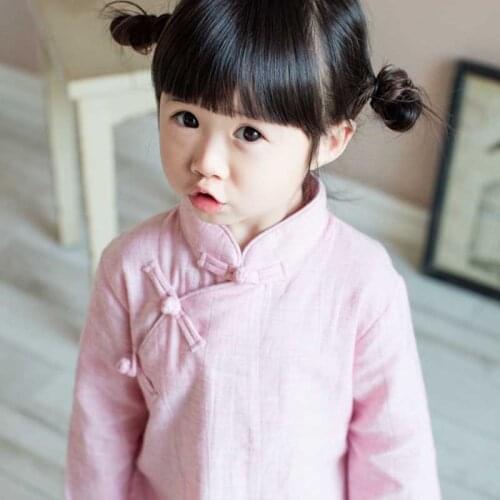 New Arrived Spring Autumn Chinese Style Children Clothing Pure Cheongsam Button Solid Girls Clothes 2-7year