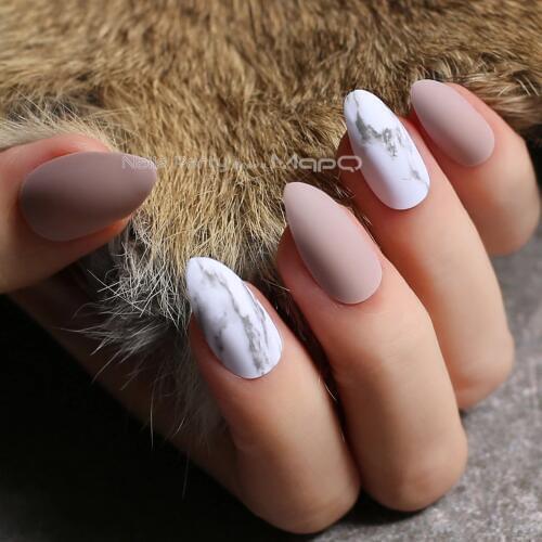 Nude Matte Nail Marble Texture Fake Nail Customized nails pink DIY stiletto false nails red Medium Jazz white marble black