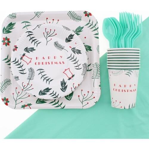 41Pc/Set Christmas Theme Disposable Tableware Baby Birthday Decoration Shower Plate Tablecloths Napkin Fork Spoon Party Supplies