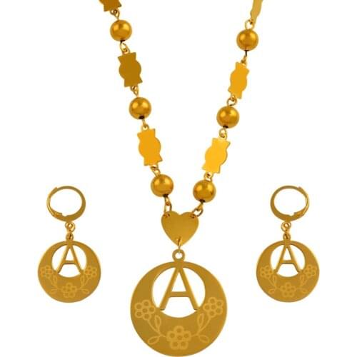 Anniyo A-Z 26 Letters Necklaces Gold Color Marshall Initial Alphabet Beads Chain Jewelry Micronesia Gifts #040121SS