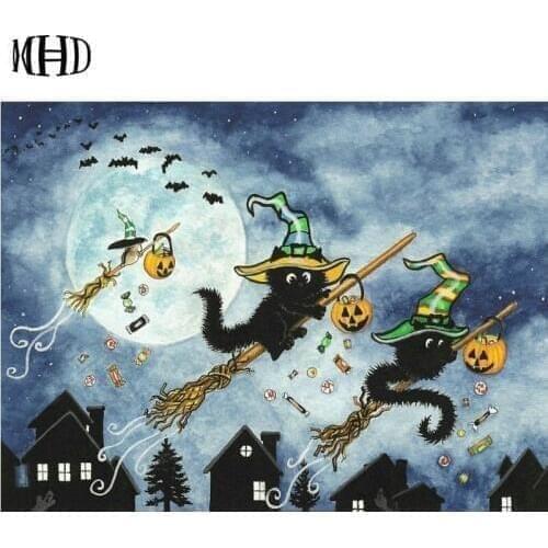 Full Square & Round Magician Cat 5d diy Diamond Cross Stitch Flying Broom Diamond Embroidery Diamond Painting Mosaic