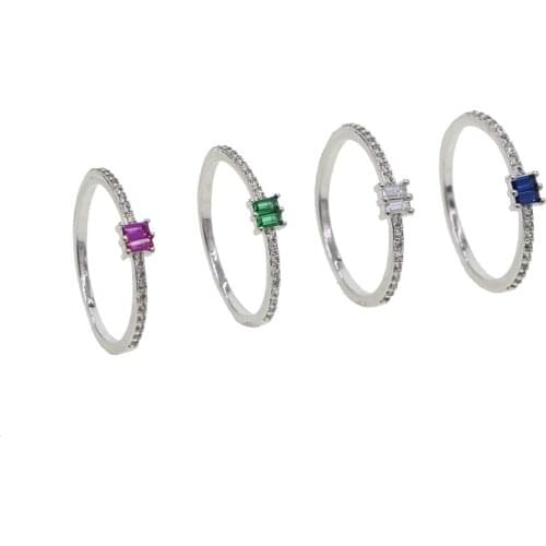 Cheapest 2020 New Arrived Wholesale Red White Green Blue 4 Colors Baguette CZ Thin Rings For Women Delicate Jewelry Gifts #6 7 8