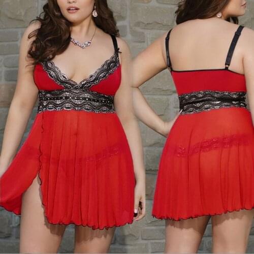 Sexy V-neck Beach Dress Women See Through Lace Sleepwear Lingerie Night Dress Sleeveless Ladies Satin Plus Size Nightgown