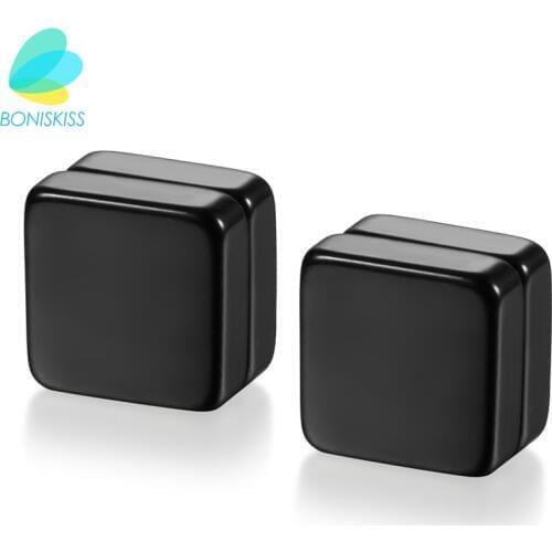 Boniskiss Black High Quality Magnetic Square Stud Earrings For Men Stainless Steel Magnet Earrings Jewelry For Men And Women