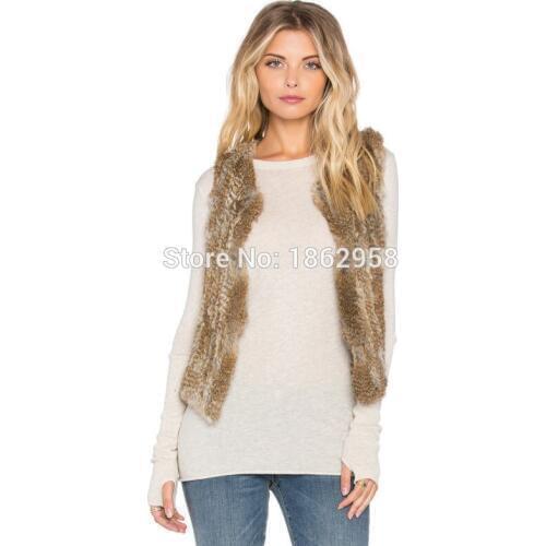 SJ315 Sleeveless O-Neck China Tongxiang Factory Sale Knit Net with Rabbit Fur Lady Short Gilet