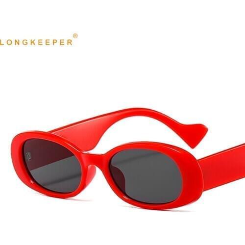 LongKeeper Retro Small Frame Oval Sunglasses Women Men Blue Red Sun Glasses Female Hip-Hop Eyewear Travel Oculos De Sol Mujer