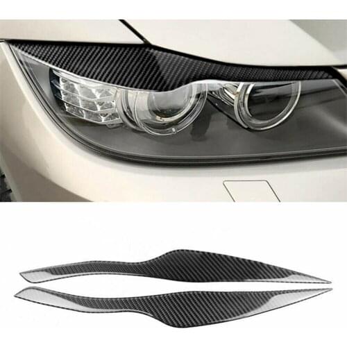 Carbon Fiber Car Headlight Eyelid Cover Eyebrow Trim Decal ABS 2Pcs For BMW E90 E91 3 Series 2004 2005 2006 2007 2008
