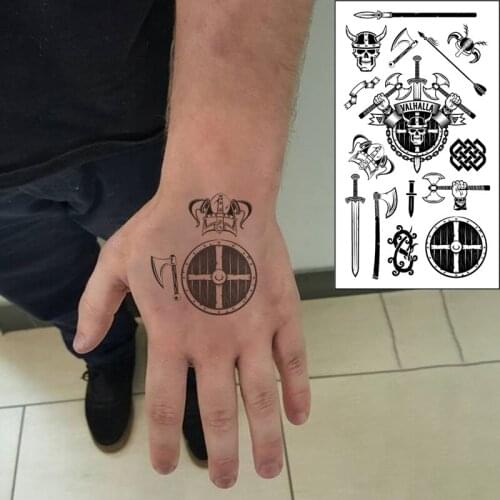 Waterproof Temporary Tattoo Sticker Skull Warrior Totem Dragon Ax Sword Letter Valhalla Flash Tatoo Fake Tatto for Men Women