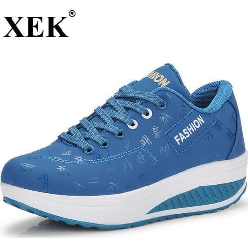 XEK 2018 New Hot Sale Women Swing Shoes Sports Breathable Non Slip Thick Bottom Ladies Wedges Running Sneakers For Women JH30