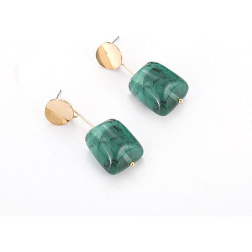 CRLEY 2019 New Arrival Dark Green Acrylic Square Earrings Geometric Round Gold Color femmes Statement Dangle Drop Earrings