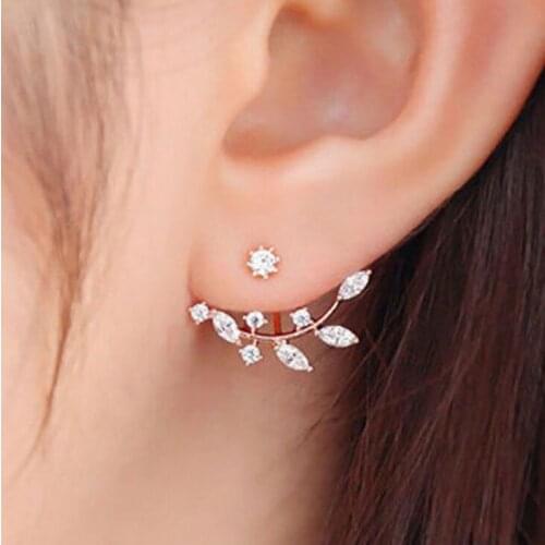 Womens rhinestones crystal branch shape Rear hanging Stud earrings back clip Top quality Color not fade Fashion jewelry Earring
