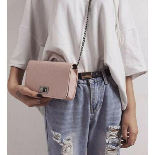 Women PU Leather Flap Cover Pure Color Crossbody Bag Womens solid color turn lock leather clutch shoulder crossbody bag