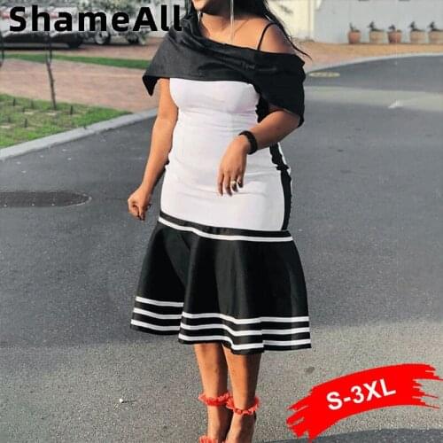 Plus Size Sexy Asymmetric Off Shoulder Mermaid Dress 3XL Summer Sexy Party Night Club Patchwork Ruffles Bandage White Dresses