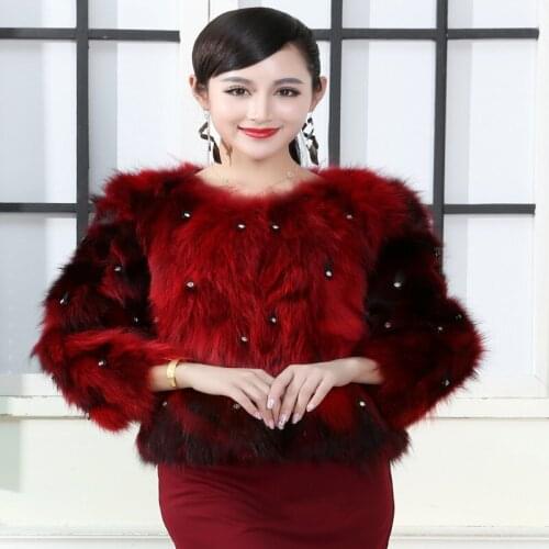 Real genuine natural raccoon fur coat womens fashion o-neck with diamond outwear