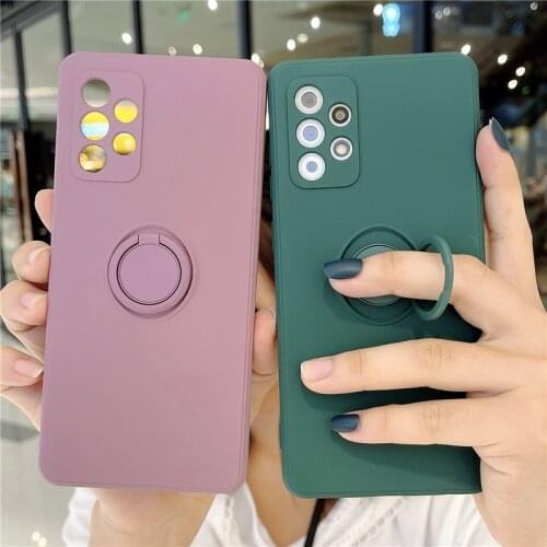 Liquid Silicone Ring Holder Phone Case For Samsung A52 A72 A51 A71 4G S21 Plus S20 FE A31 A51 M31S A12 A21S S21 Ultra Soft Cover