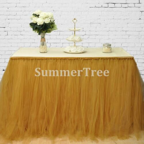 Gold 100cm x 80cm Tulle Table Skirt Wonderland Table Tutu Skirting Wedding Birthday Baby Shower Party Decoration