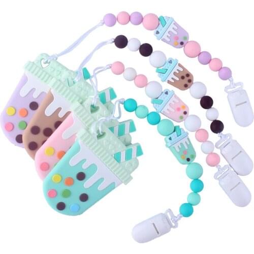 1pc Baby Silicone Beads Food Grade Ice Cream Teether Pacifier Clip Chain Teething Toy Nursing Pacifier Clip