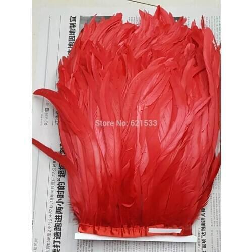 10Meters/lot!30-40cm Wide Red Colour Coque Tail Feather Trim/Rooster Tail feather fringe/ Feather trimming For Carnival Costume