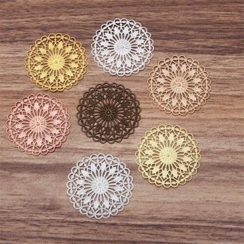 BASEHOME 10pcs 36mm round Hollow Charms Flower Pendant Jewelry Connector DIY Handmade Material