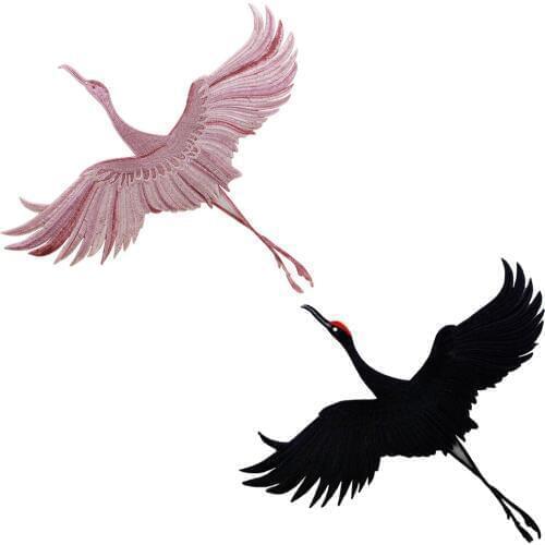 10pieces Large Embroidery Crane Bird Patches for T-shirt Sweater Applique Sew on Decorated DIY Badge Craft TH1309