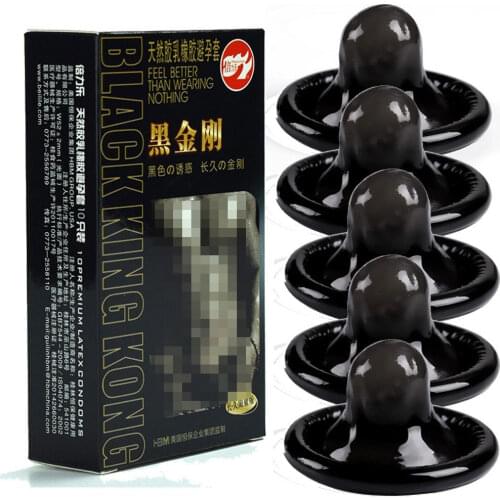 10pcs Condoms Black Durable Ultra Thin Penis Sleeve Long Lasting Natural Latex Lubricated Condoms Men Contraception Sex Products