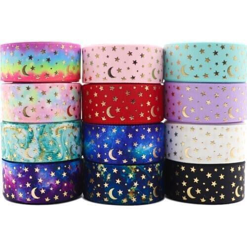 10 Yards 1" 25MM Gold Stars Printed Grosgrain Ribbon For Hair Bows DIY Crafts Handmade Accessories M20012102