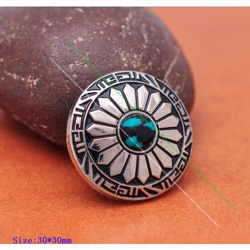 10X 30mm Silver Sun Flower Green Black Natural Turquoise Leathercraft Hair Accessories Sewing Shank Button Conchos Connector