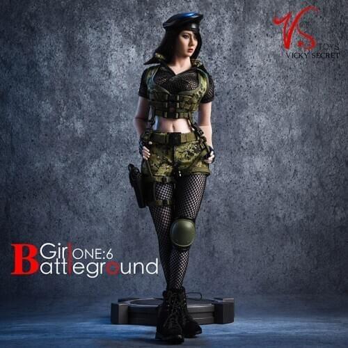 18XG13 1/6 Female Sexy Asian Beauty Agent Gunman Clothing Battlefield Girl Black GREEN Clothes for 12" PH Big Bust Suntan Figure