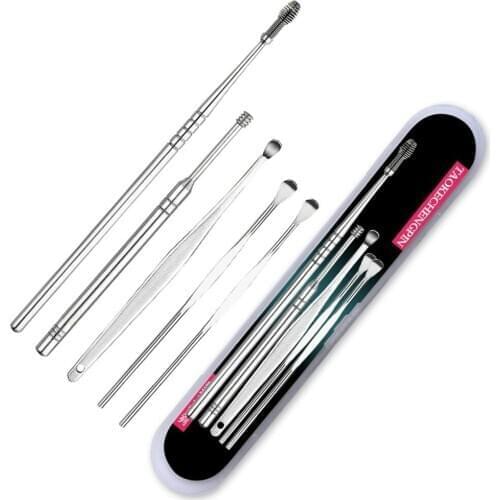 5PCS/SET Stainless Steel Ear Pick Anti-Slip Earpick Ear Wax Curette Remover Ear Cleaner Portable Personal Health Care