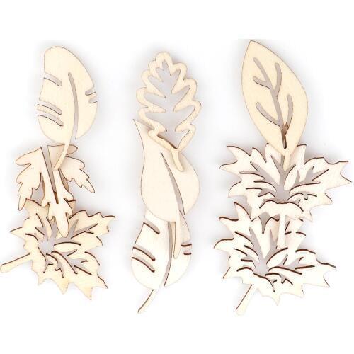 Hollow Maple Leaf Shape Mixed Styles Wooden Chips DIY Decorative Embellishment Crafts Scrapbook Hand-made Graffiti Buttons 50Pcs