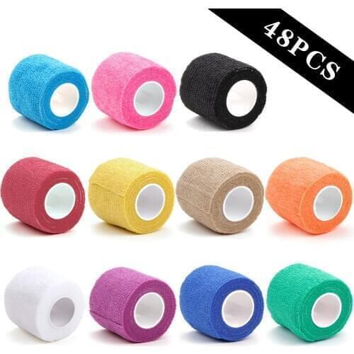 6/24/48Pcs Self-Adhesive Tattoo Grip Bandage Elastic Non-woven Wraps Tape Disposable Tattoo Bandage Grip Tape Finger Protection