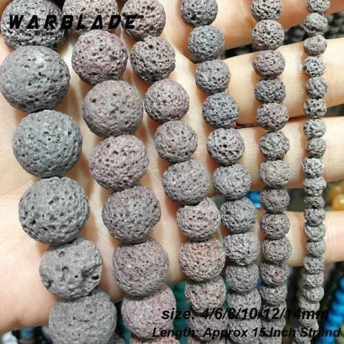 Natural Gray Volcanic Stone Beads White Rock Lava Round Loose Stone Beads 4-14mm For DIY Necklace Bracelet Jewelry Making