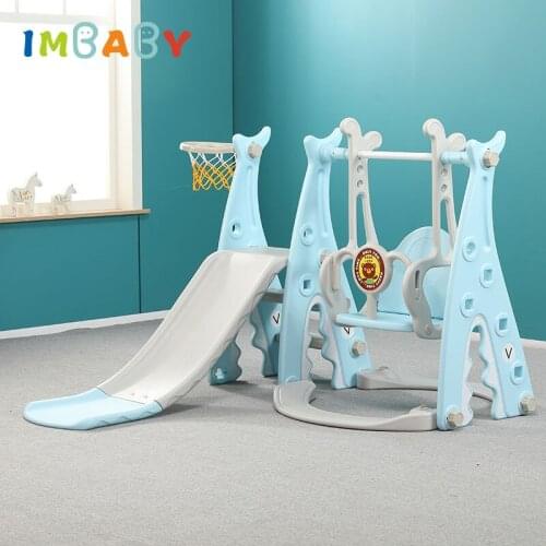 IMBABY Swing Seat Childrens Slide and Swing Playhouse Outdoor Baby Slide Swing Basketball 3 in 1 Playground Kids Swing