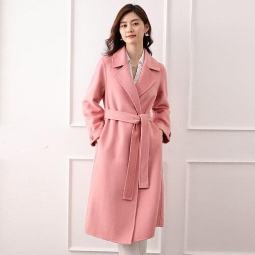 Double-faced cashmere coat womens long slim fashion100% pure wool coat pure color cardigan uniform Autumn and winter coat New