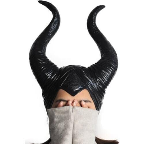 Hot Halloween Cosplay Maleficent Witch Horns Hat Headwear Mask Headgear Helmet Party Black Queen Headwear Mask